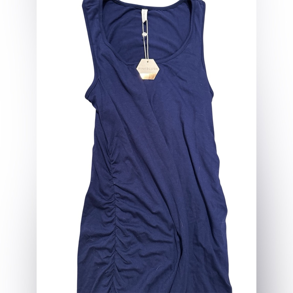 NWT PinkBlush Navy Blue Ruched Sleeveless Maternity Dress | Minimalist | Summer